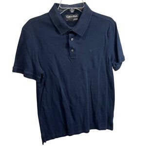 Calvin Klein Mens Navy Blue Polo Shirt Medium 100% Cotton 37f